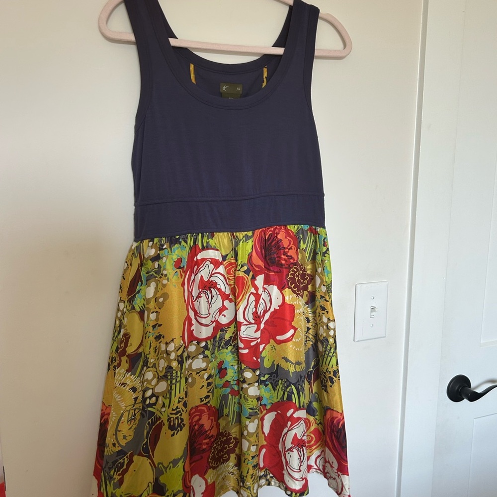 Fei Anthropologie Navy Floral Sleeveless Dress Women’s M